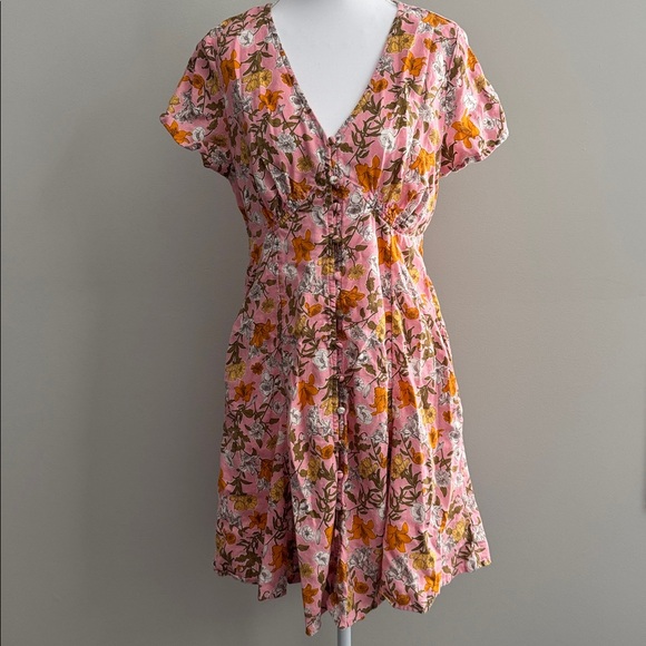 Cynthia Rowley Dresses & Skirts - Cynthia Rowley Floral Pink Linen Blend A-line Dress w/ pockets size 6